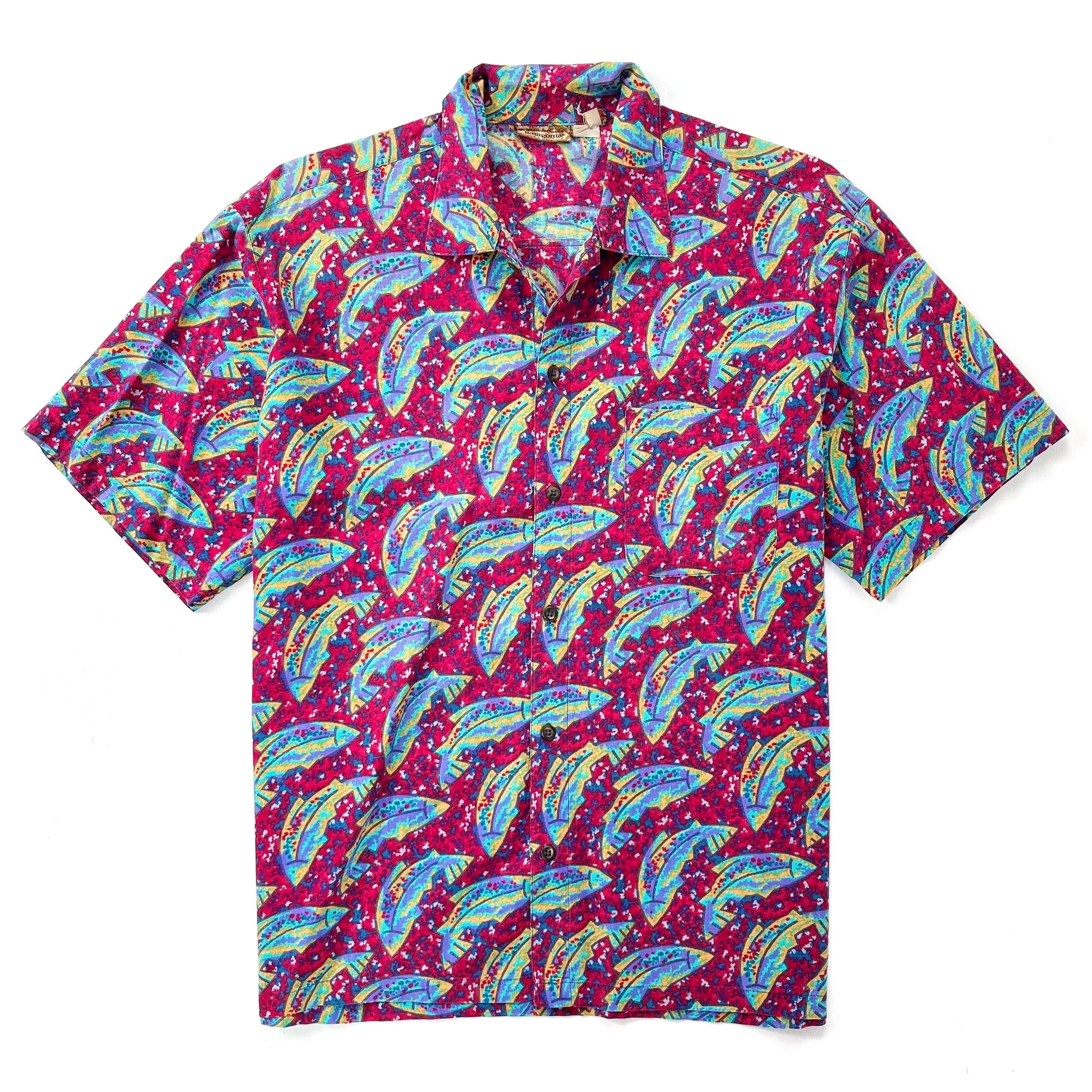 1992 Patagonia Air Conditioned Cotton Print Shirt, Fish: Red (L)