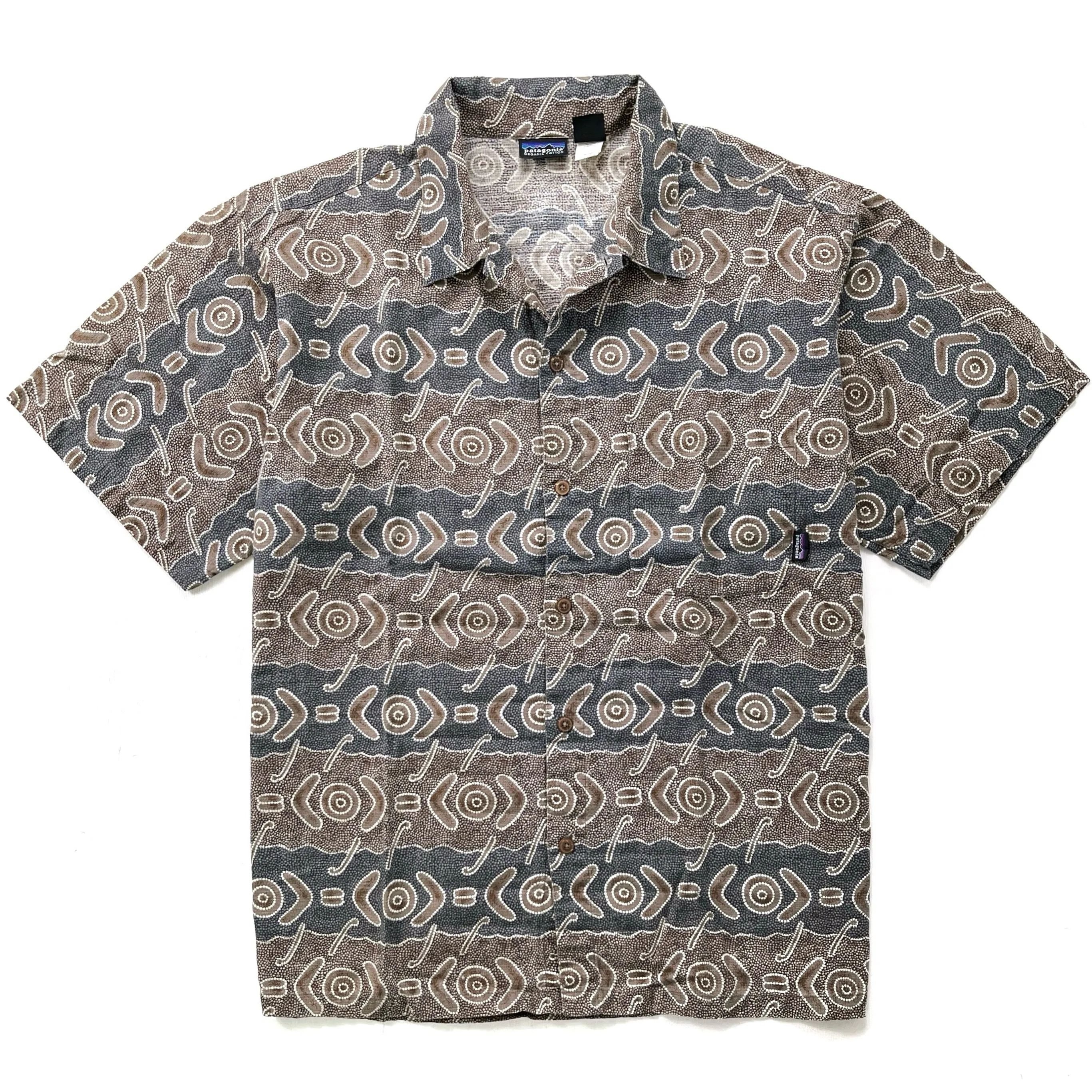 1999 Patagonia Mens A/C Cotton Print Shirt, Boomerang: Khaki (M/L)