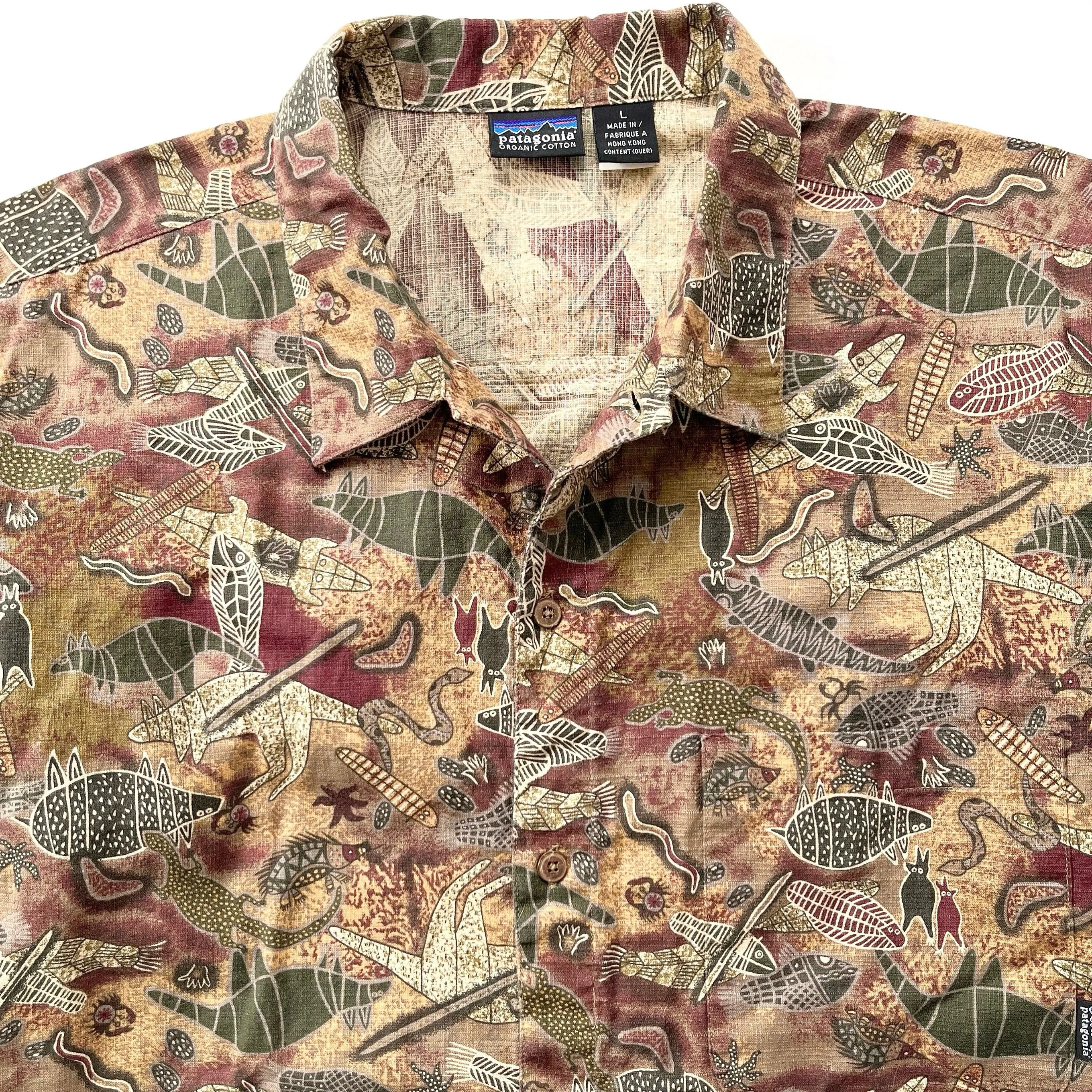 1999 Patagonia Mens A/C Cotton Print Shirt, Wombat: Olive (L)