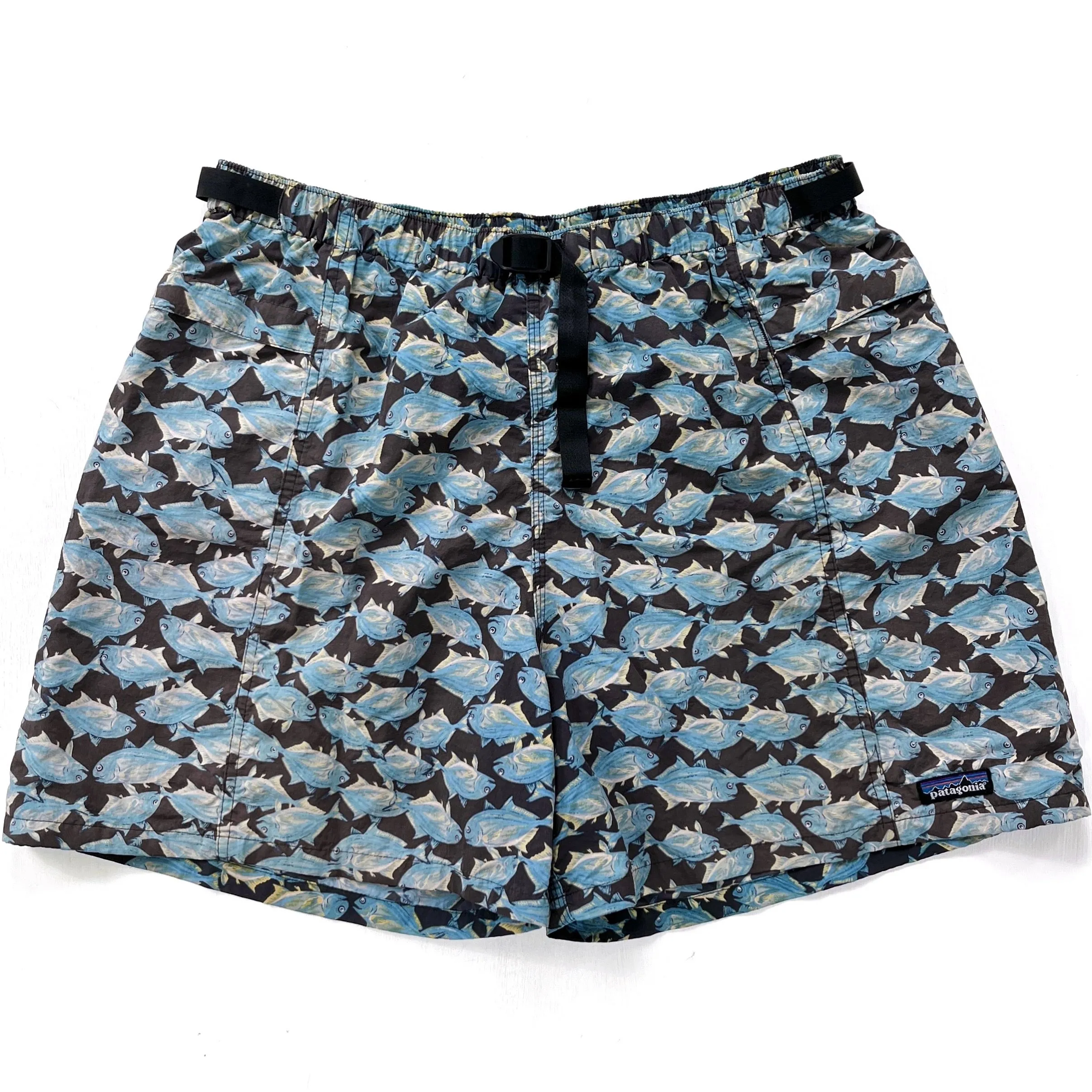 2000 Patagonia 5” Printed Nylon River Shorts, Fish: Black (XL)