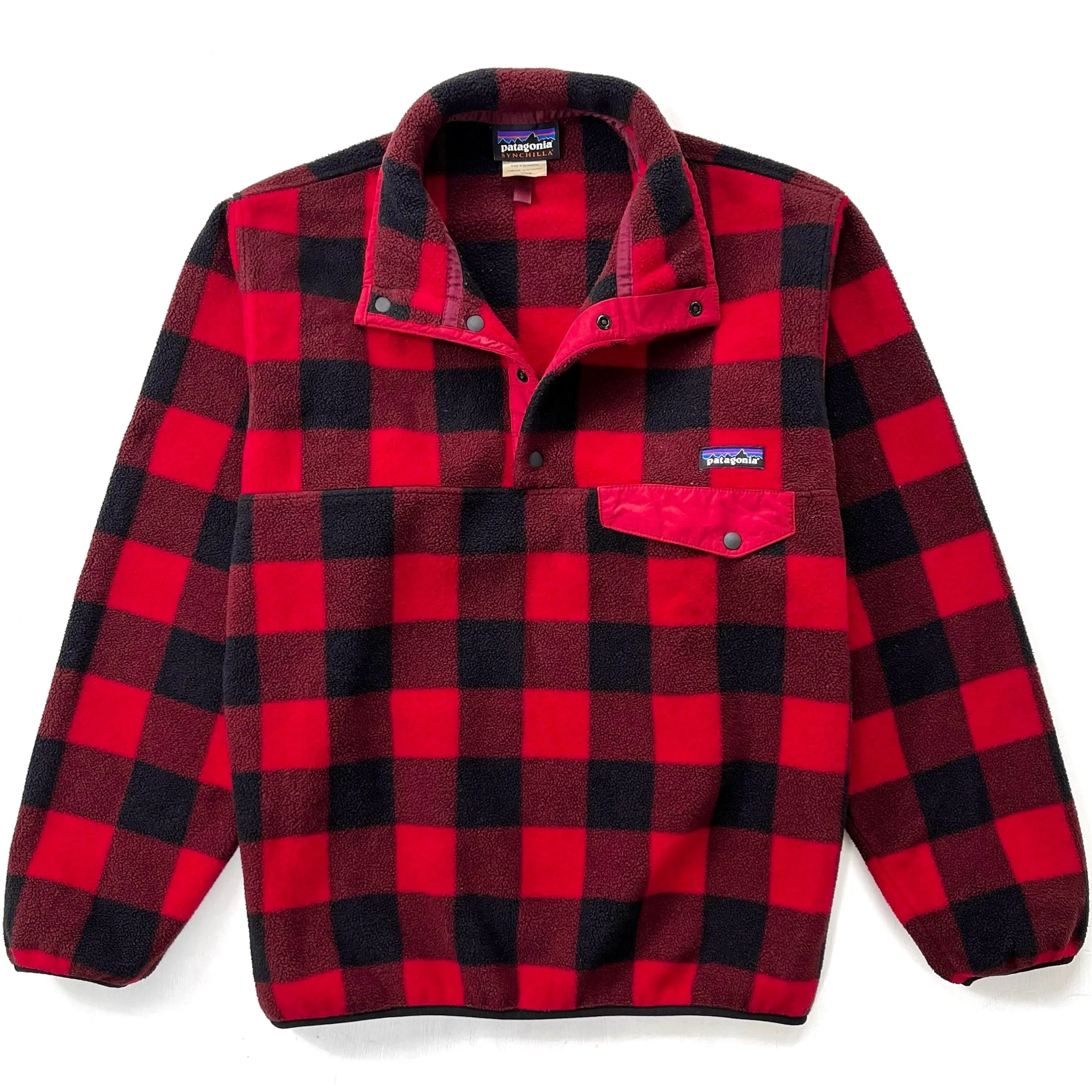 2014 Patagonia Printed Synchilla Snap-T, Fuzzy Plaid: Wax Red (S)