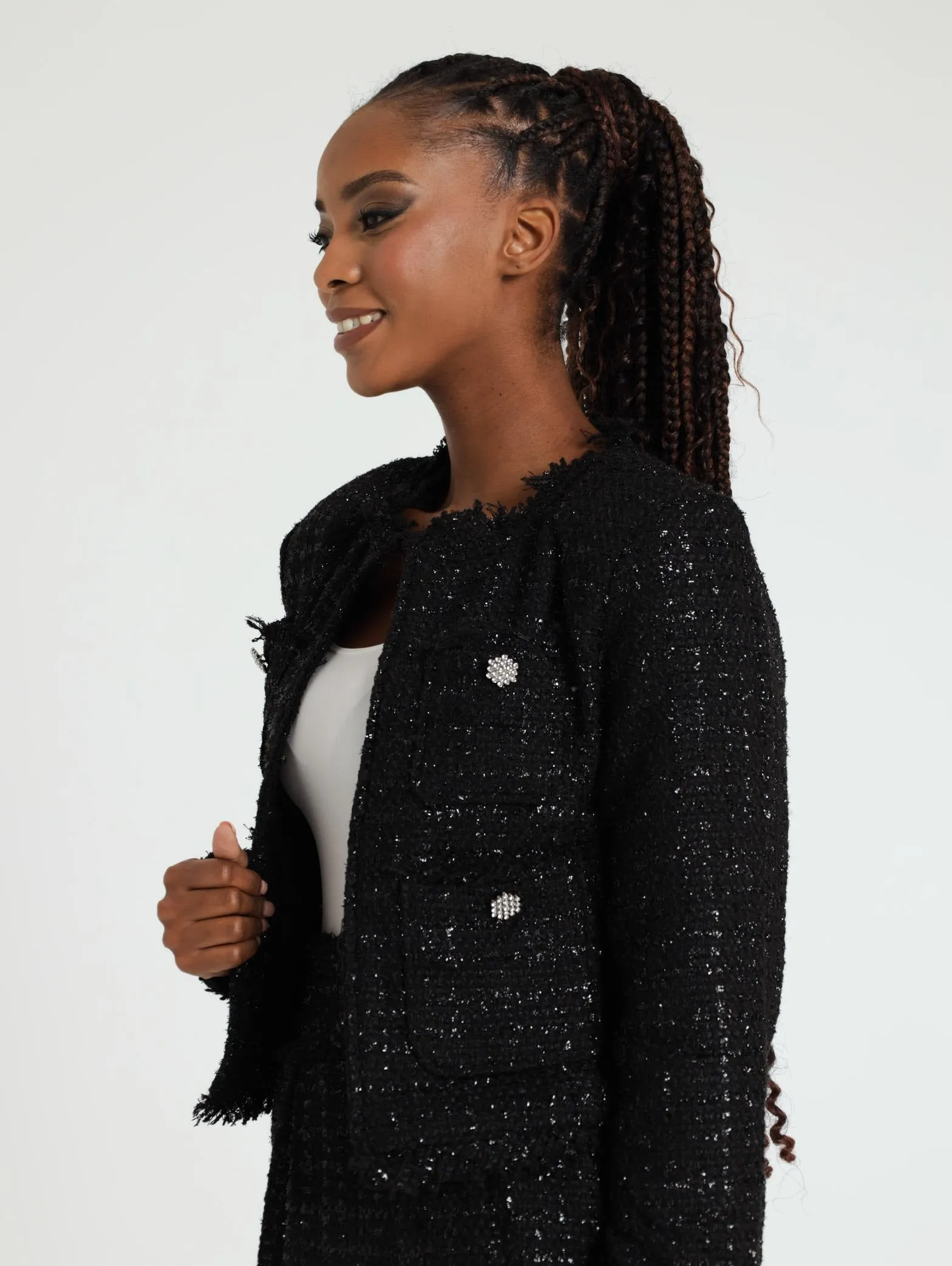 4 Pocket Sparkle Tweed Jacket - Black