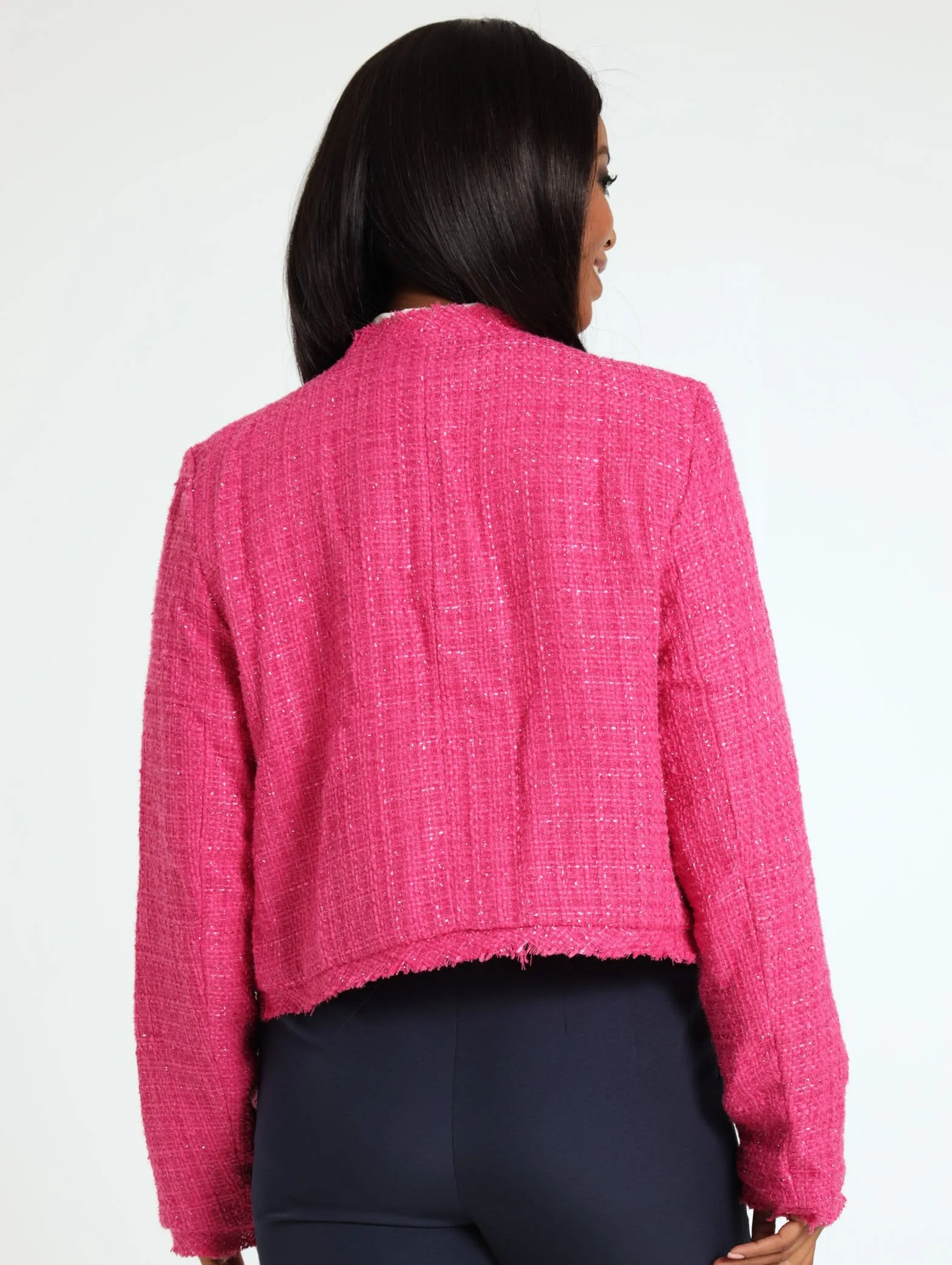 4 Pocket Sparkle Tweed Jacket - Pink