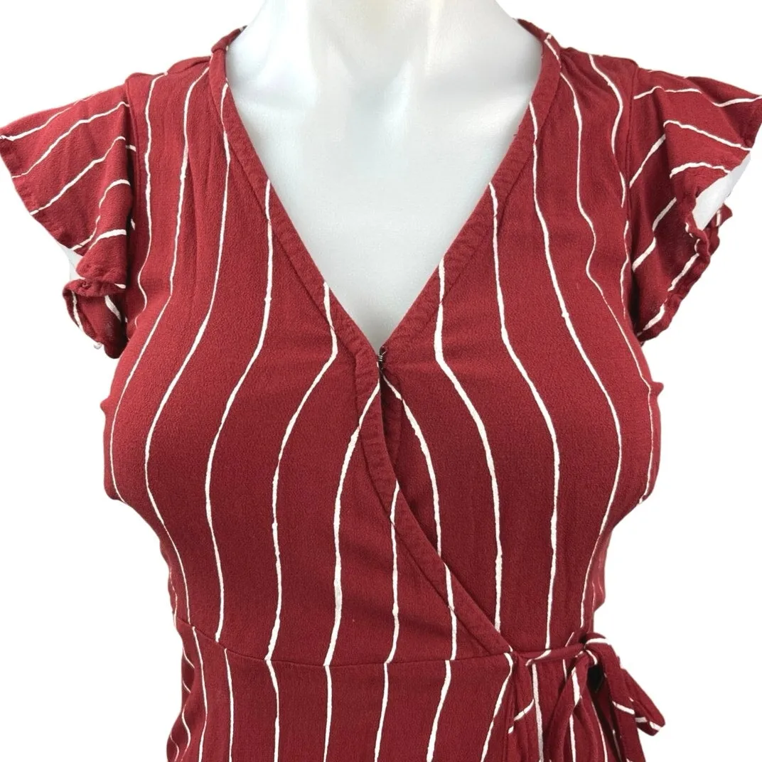 Abercrombie & Fitch Red White Stripe V-neck Flutter Sleeve Ruffle Wrap Dress XXS