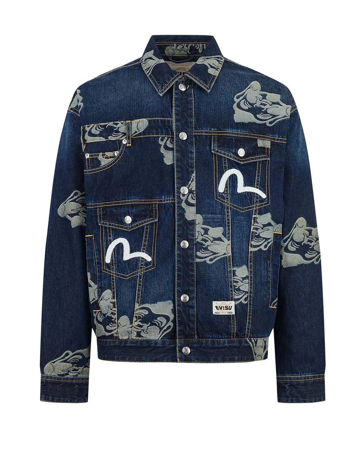 Allover Godhead Jacquard and Seagull Embroidery Loose Fit Deconstructive Denim Jacket