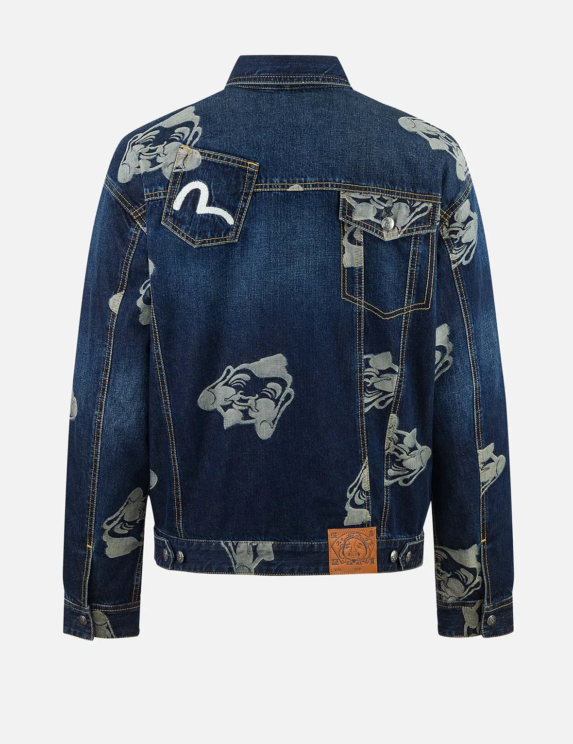 Allover Godhead Jacquard and Seagull Embroidery Loose Fit Deconstructive Denim Jacket