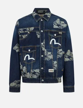 Allover Godhead Jacquard and Seagull Embroidery Loose Fit Deconstructive Denim Jacket