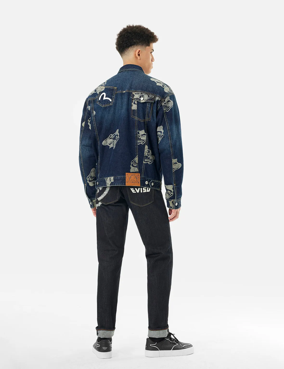 Allover Godhead Jacquard and Seagull Embroidery Loose Fit Deconstructive Denim Jacket