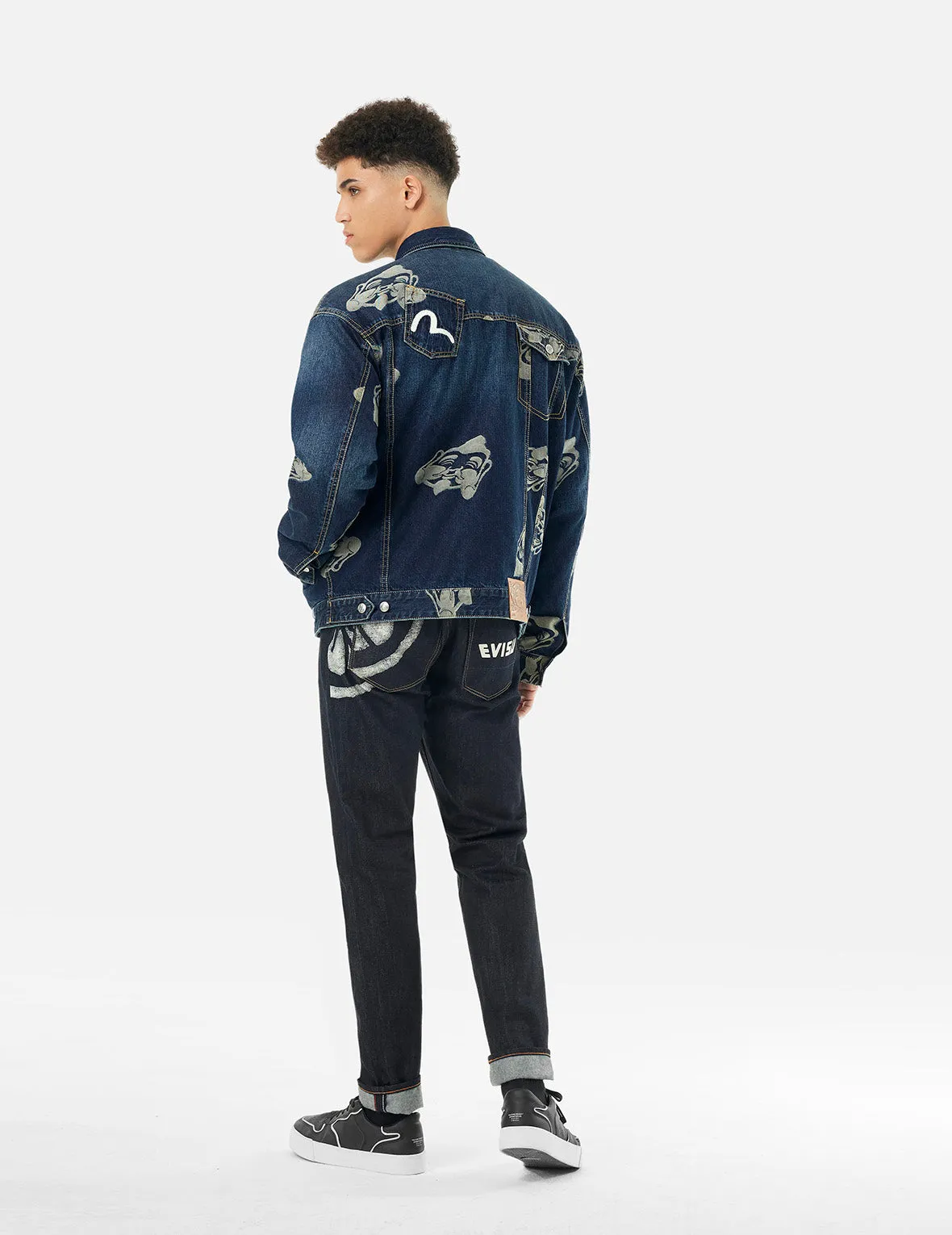 Allover Godhead Jacquard and Seagull Embroidery Loose Fit Deconstructive Denim Jacket