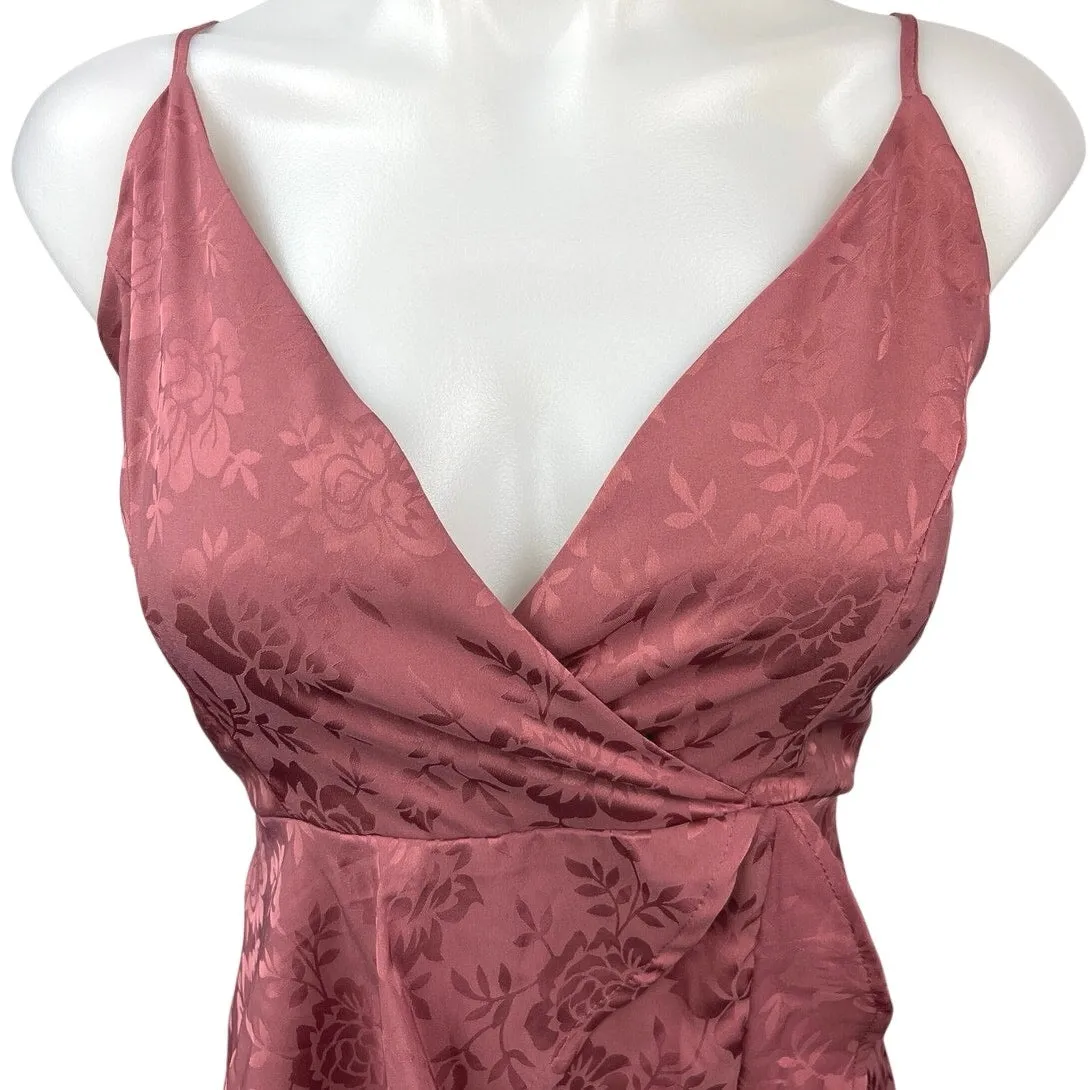 Altar'd State Pink Purple Satin Floral Ruffle Mini Cami Camisole Wrap Dress XS