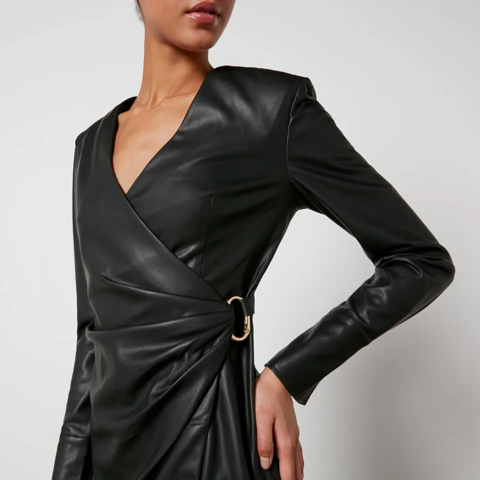 Anine Bing Joey Faux Leather Mini Wrap Dress - XS | Coggles