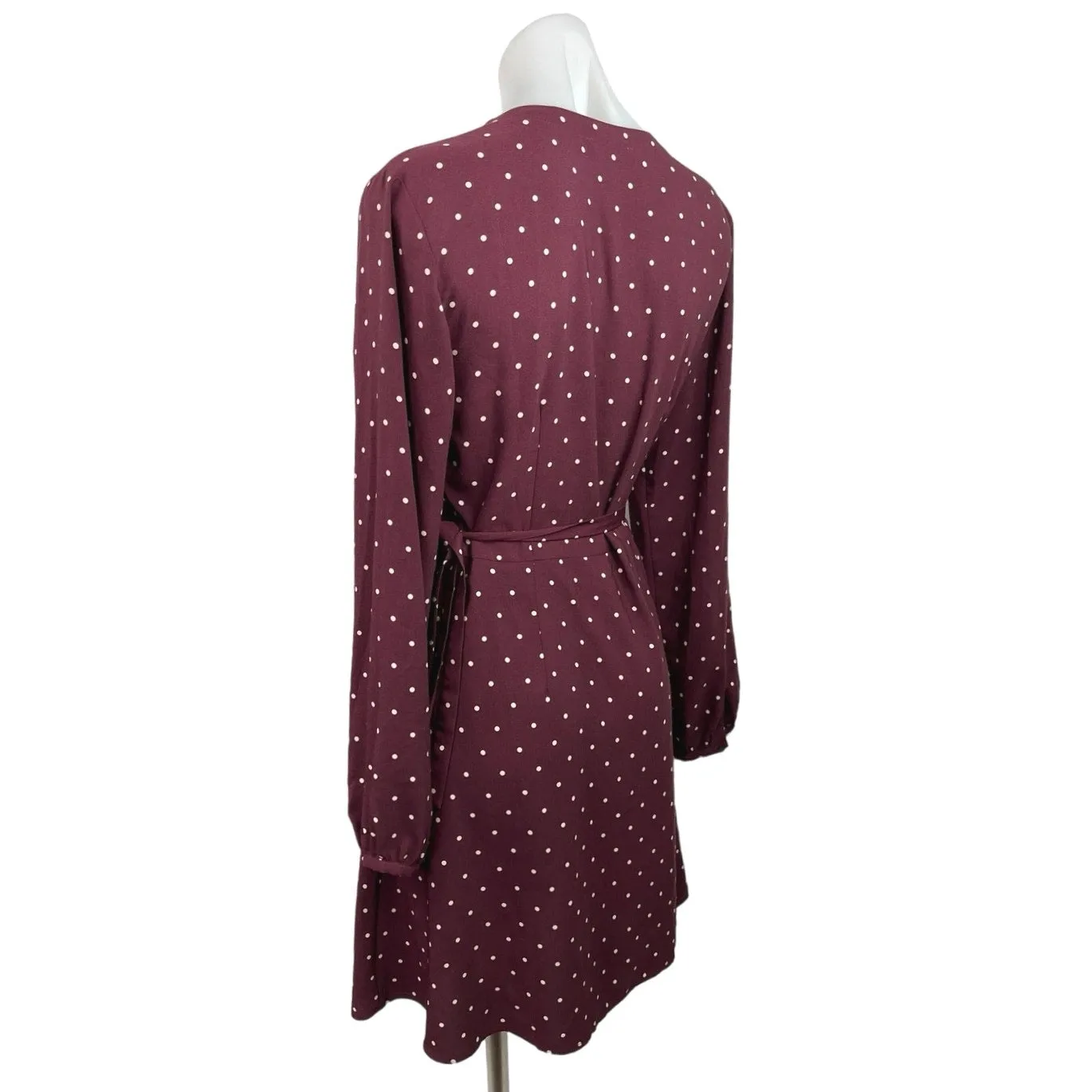 Ann Taylor LOFT Outlet Red V Neck Long Sleeve Polka Dots Mini Wrap Dress Size 6