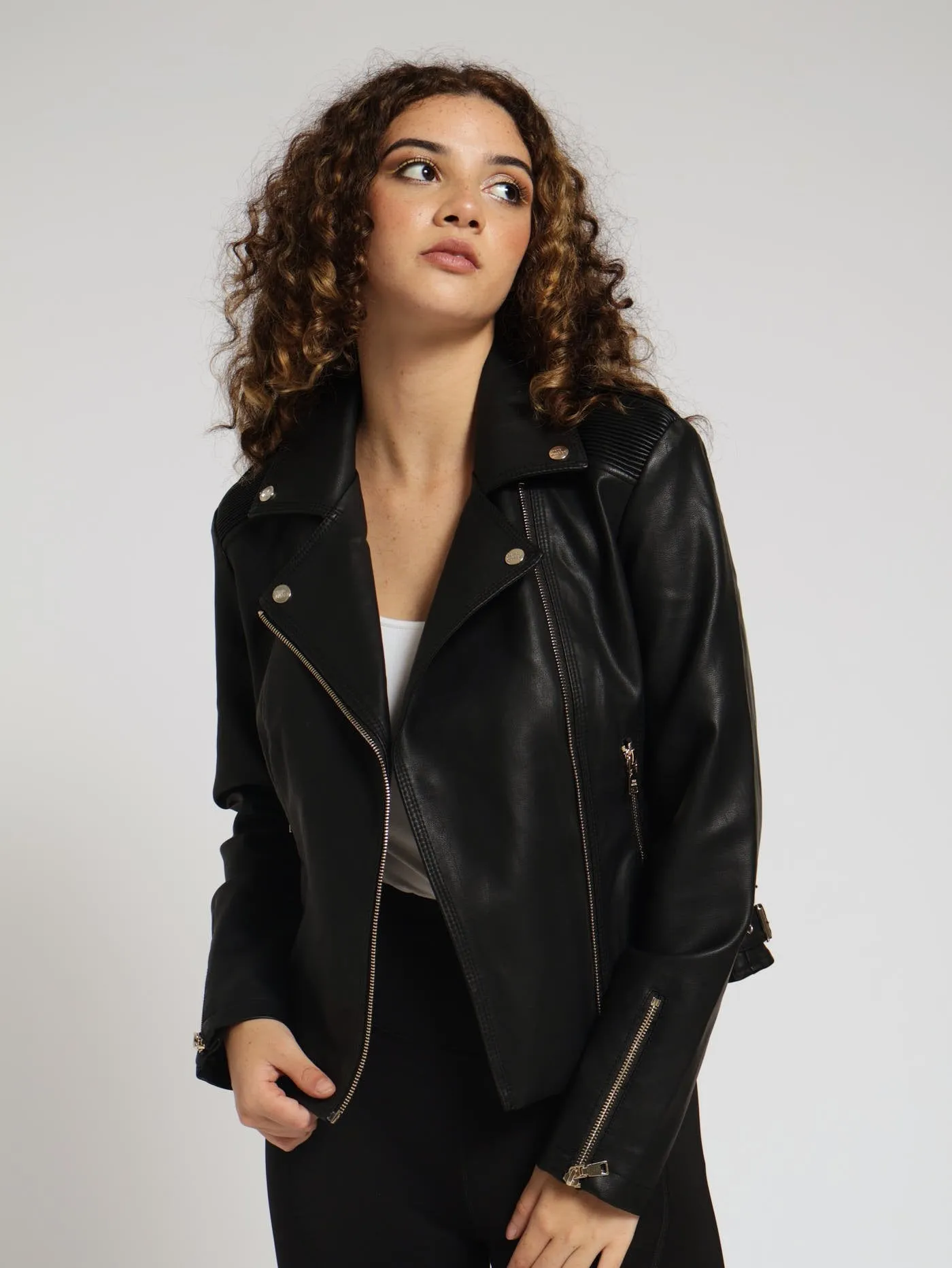 Ashley Vegan Leather Biker Jacket - Black