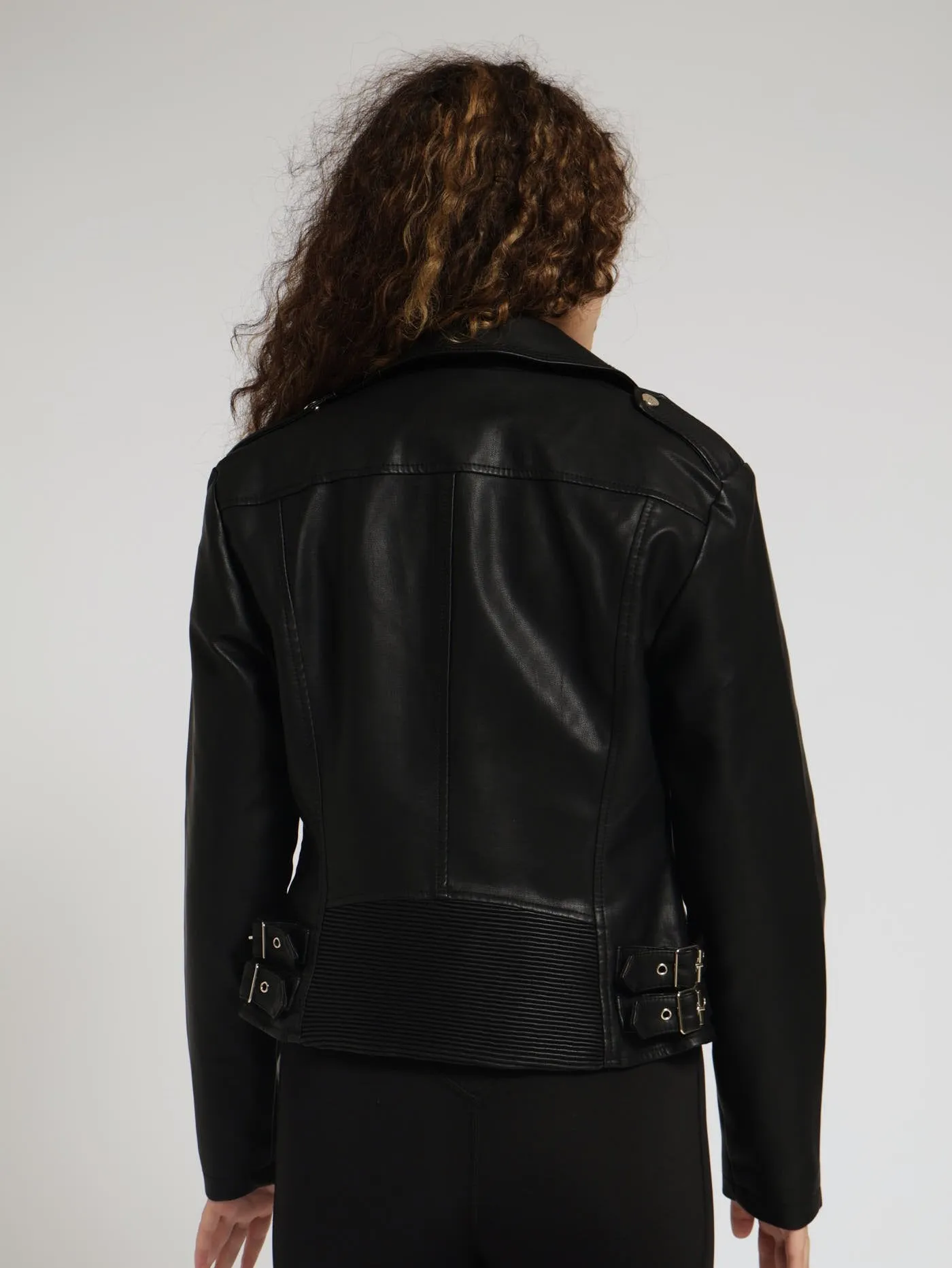 Ashley Vegan Leather Biker Jacket - Black