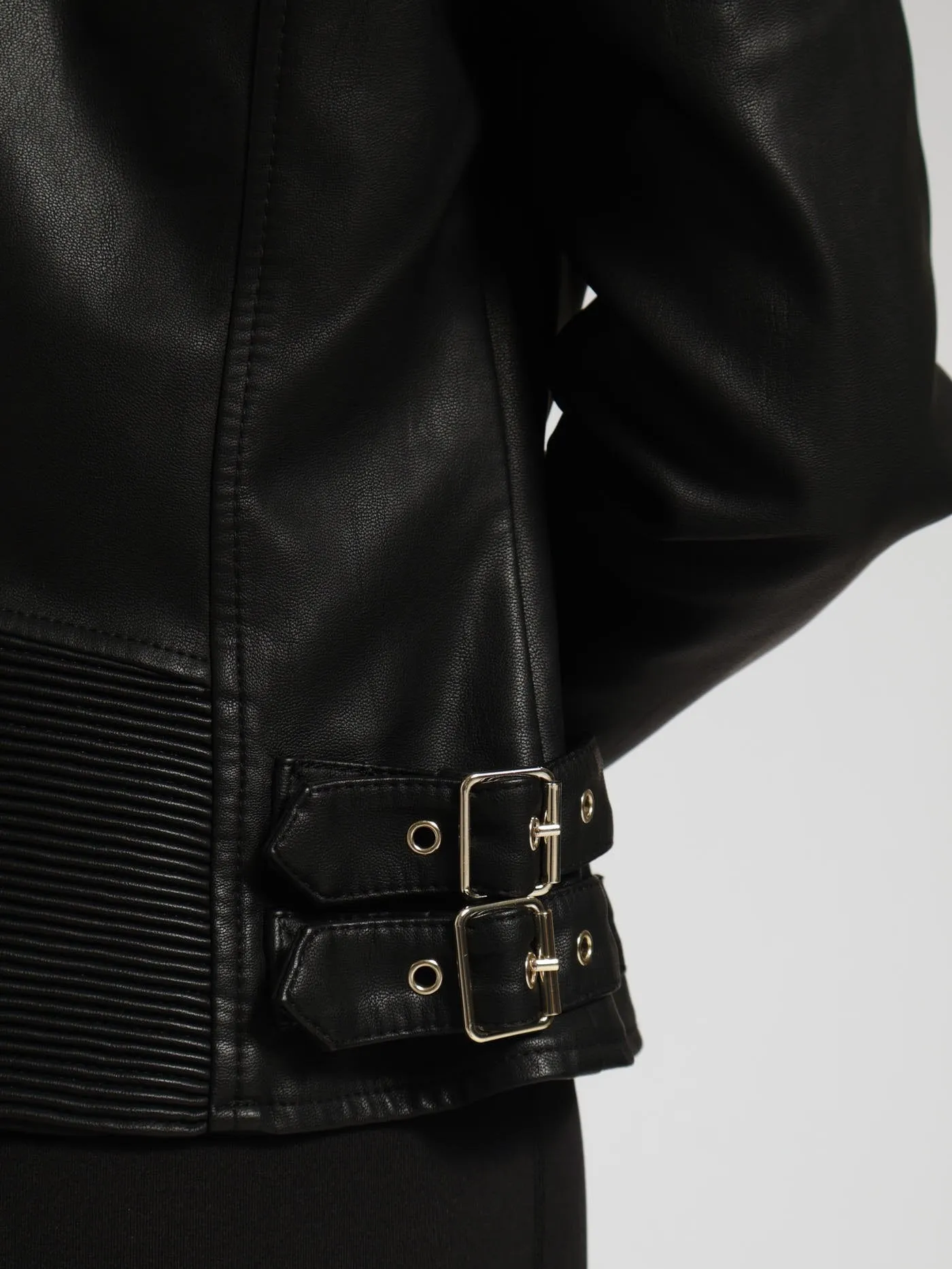 Ashley Vegan Leather Biker Jacket - Black