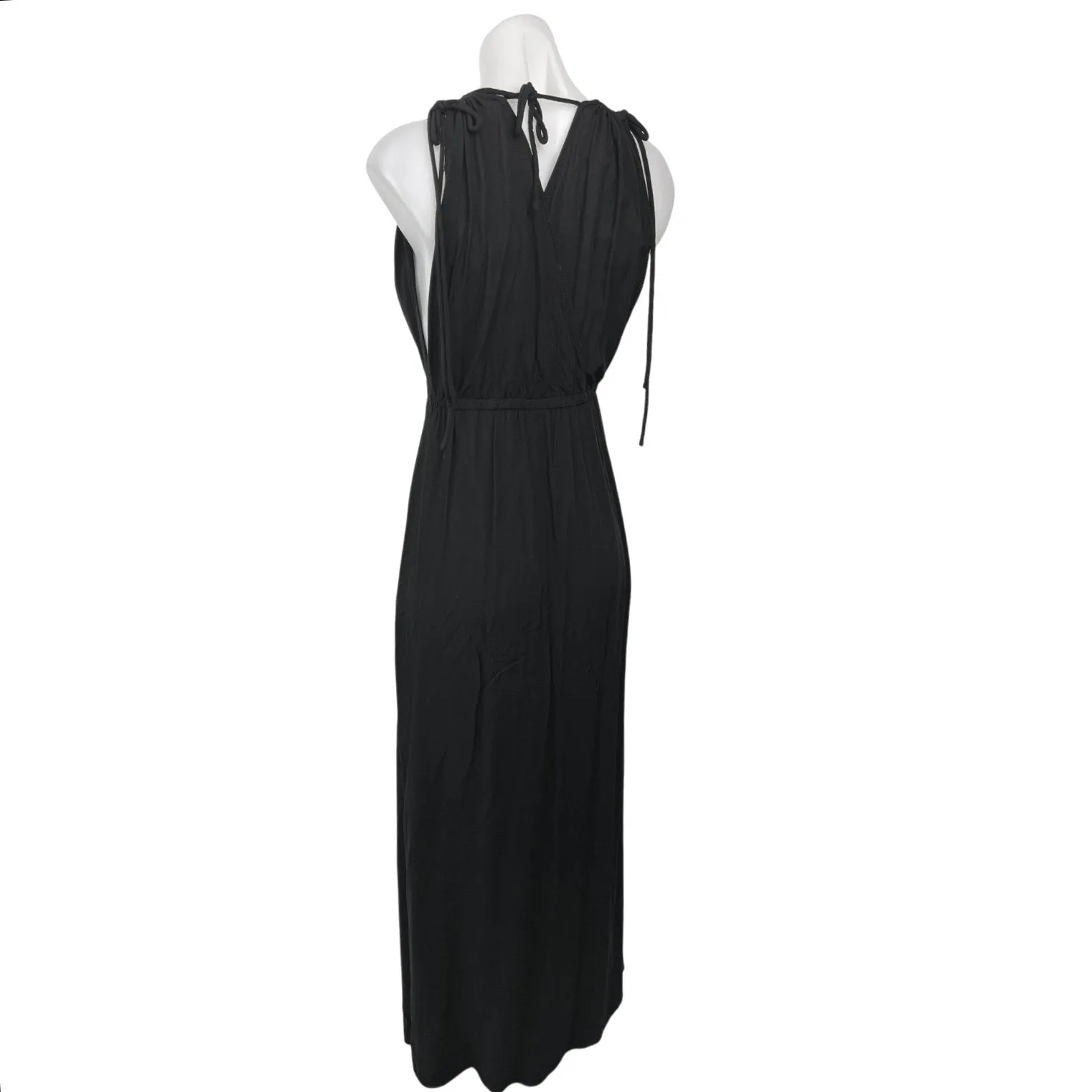 Asos Design Black Faux Wrap V-Neck Sleeveless Elastic Waist Midi Maxi Dress Sz 4