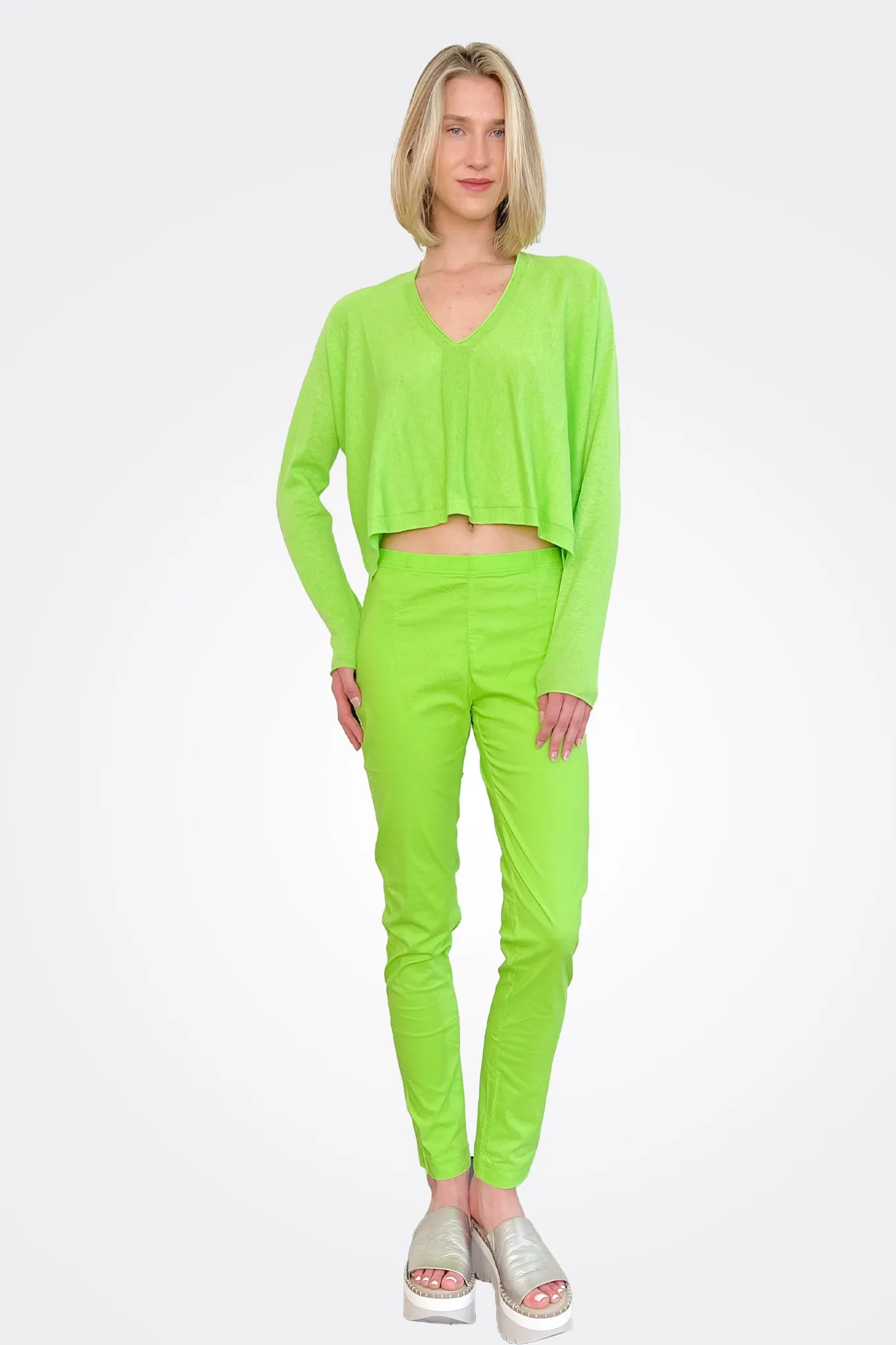 Asymmetric Knit Pullover - Lime