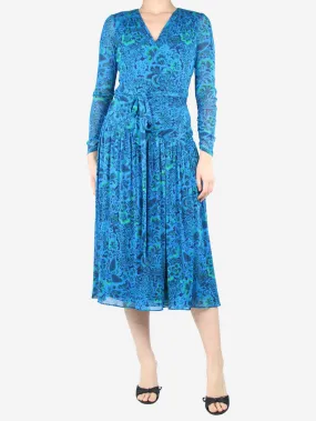   Blue floral-printed wrap midi dress - size M