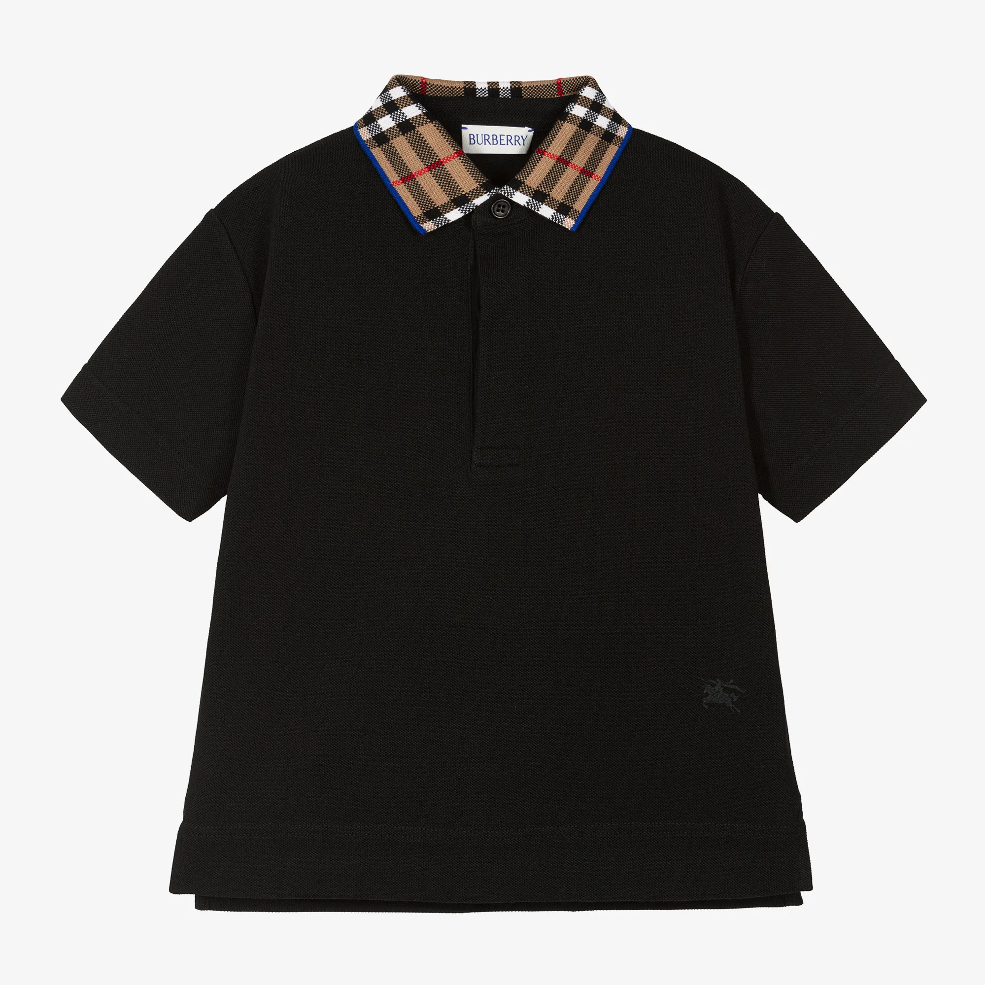 Boys Black Check Polo Shirt