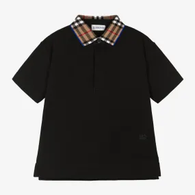 Boys Black Check Polo Shirt