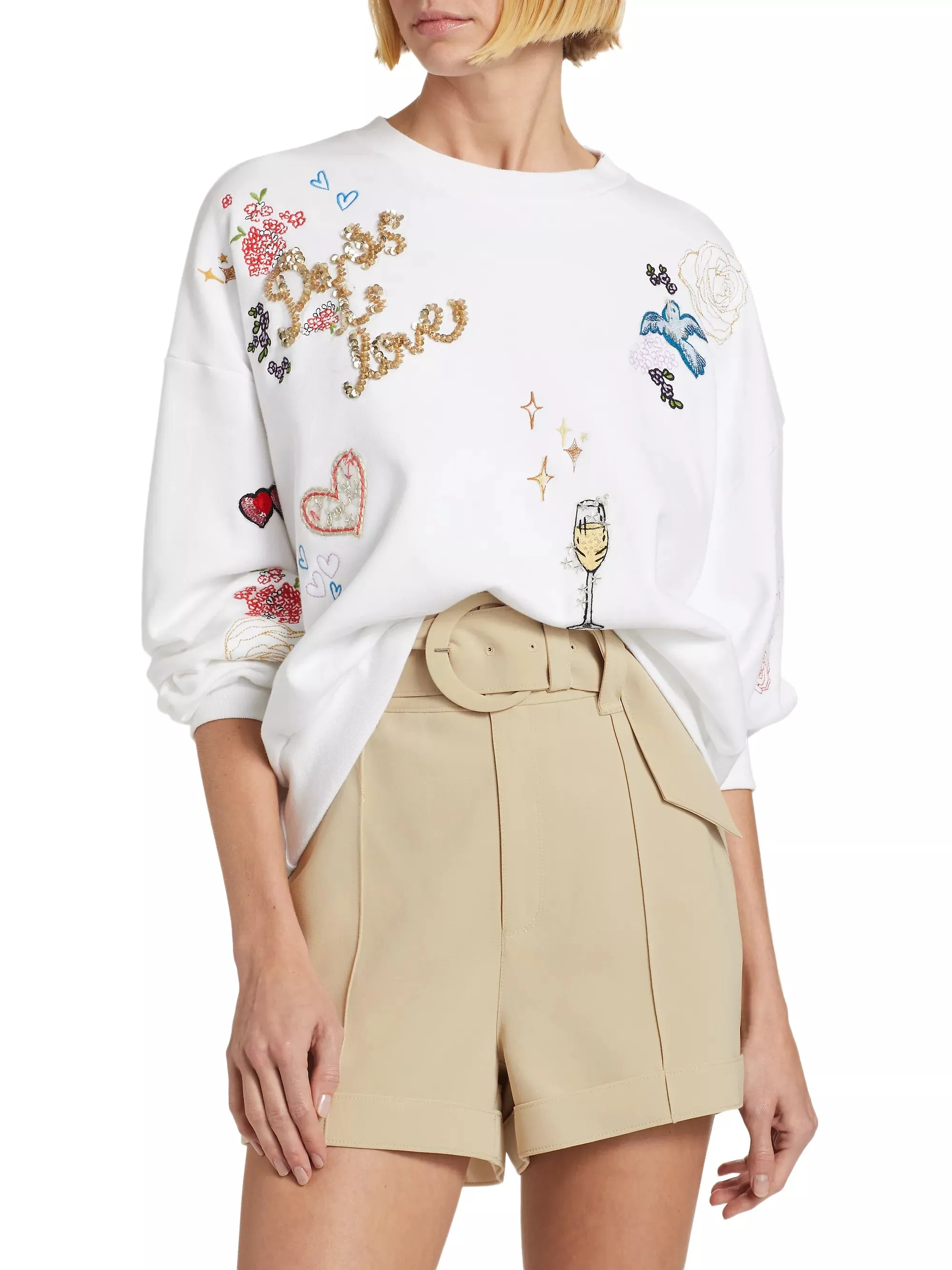 Brandy Daydream Doodles Embroidered Pullover - White Multi