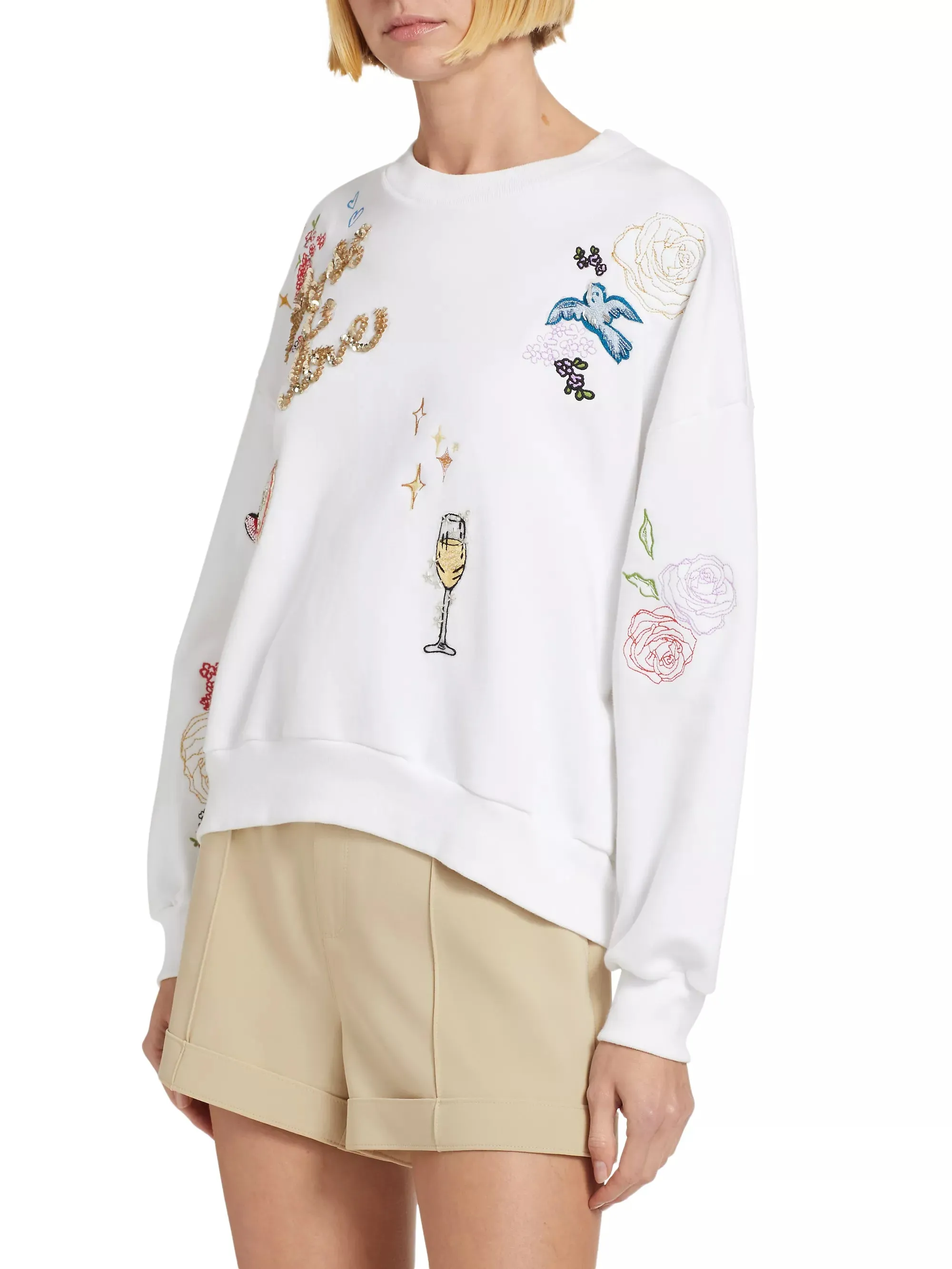 Brandy Daydream Doodles Embroidered Pullover - White Multi