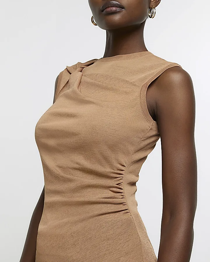 Brown twist tank top