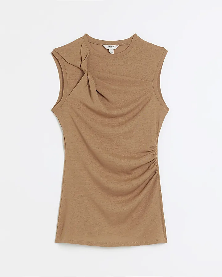 Brown twist tank top