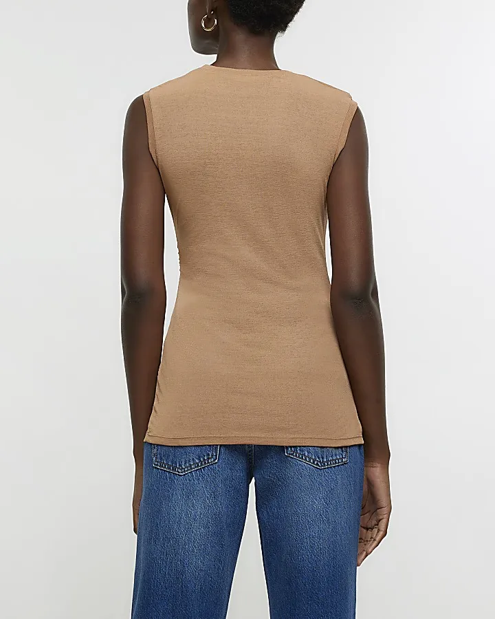 Brown twist tank top