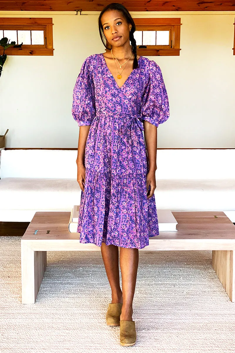 Camelia Wrap Dress - Violet Wildflower Organic