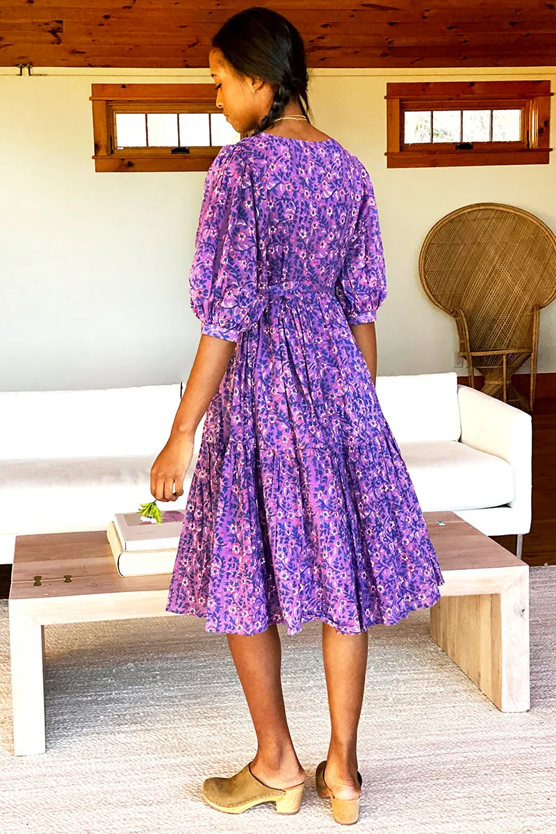 Camelia Wrap Dress - Violet Wildflower Organic