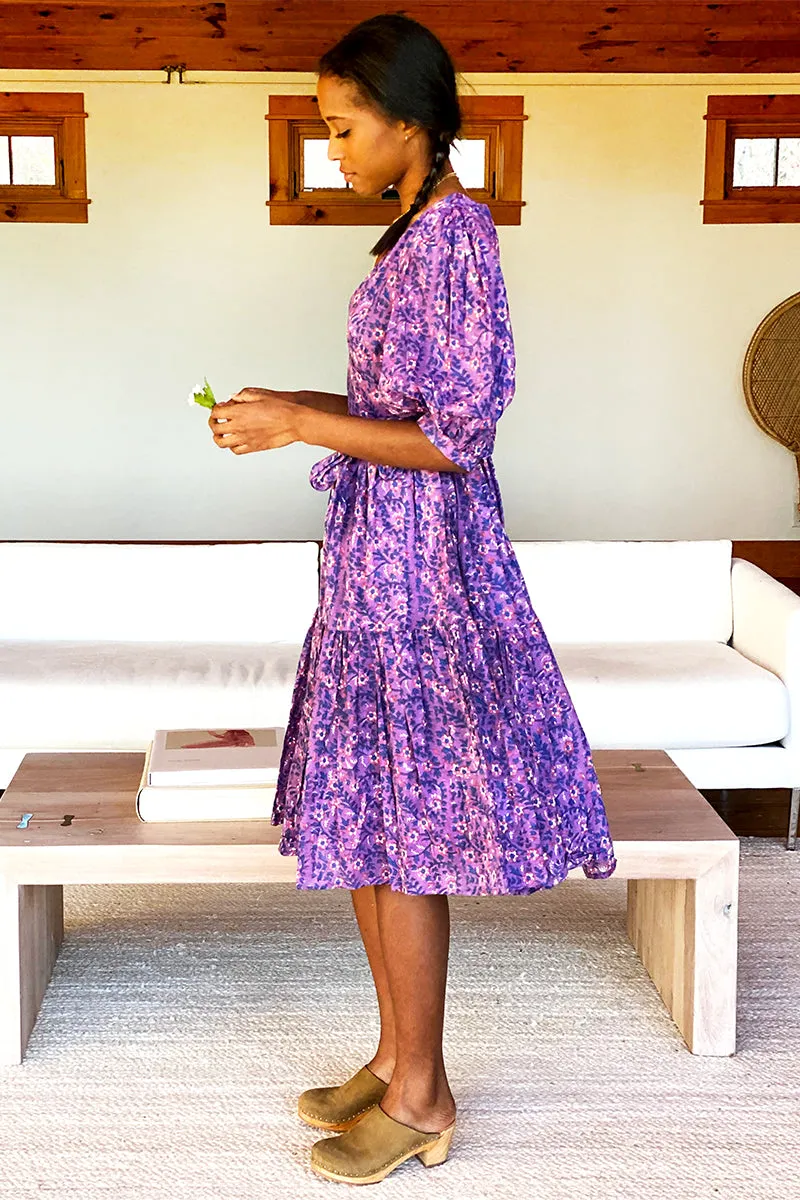 Camelia Wrap Dress - Violet Wildflower Organic