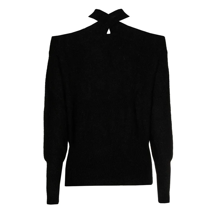 Caroline Biss BLACK OFF-THE-SHOULDERS LOOSE PULLOVER