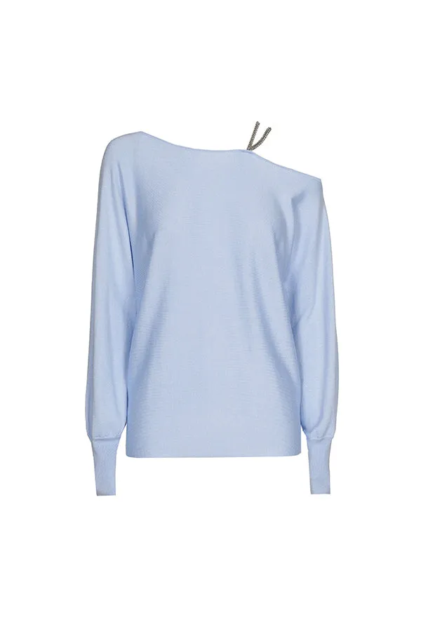 Caroline Biss LIGHT BLUE LOOSE CHAIN STRAP PULLOVER