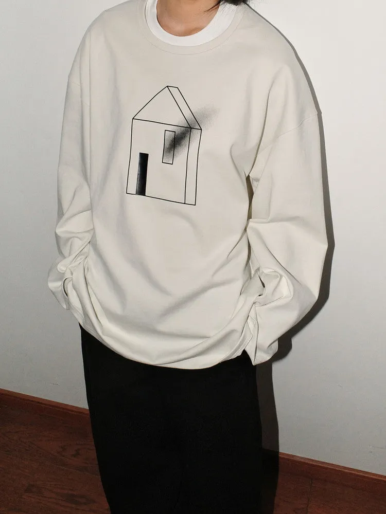 Casual Crew-Neck Spray House Unique Pullover