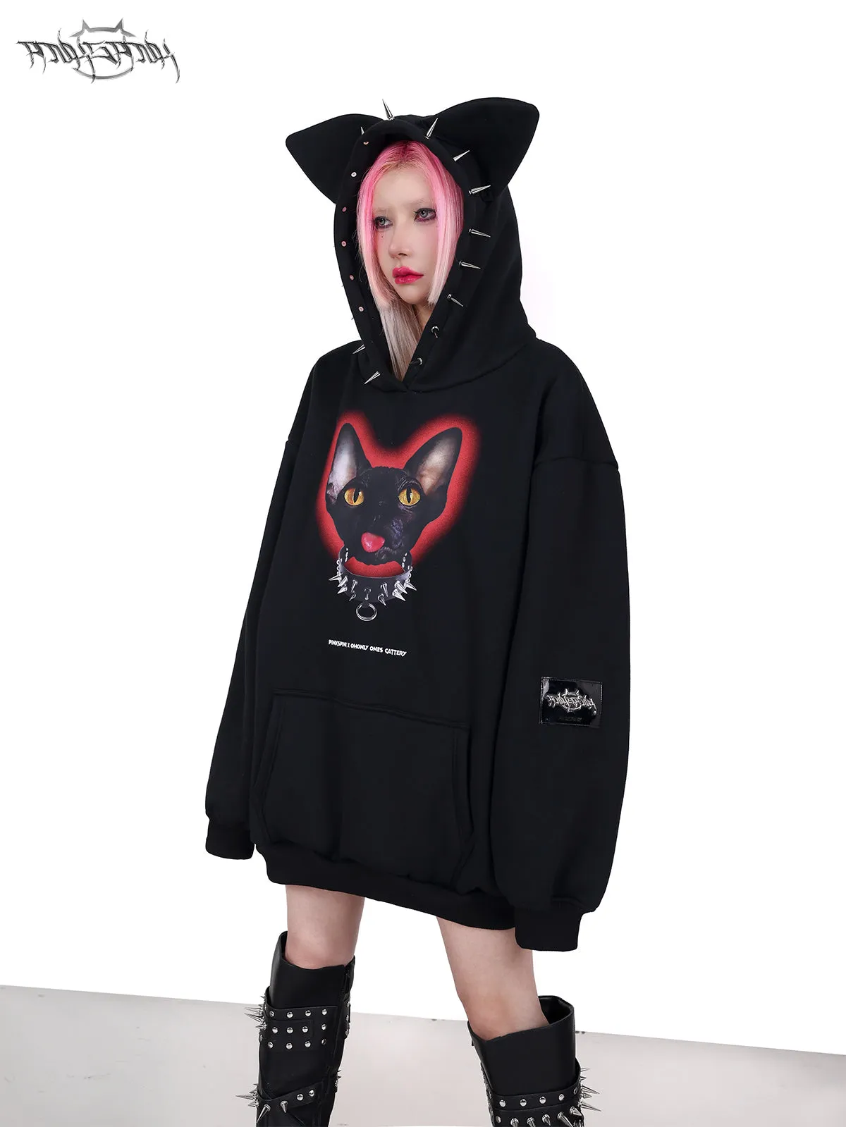 Cat Ear Rivet Rock Punk Sweat Hooded Pullover