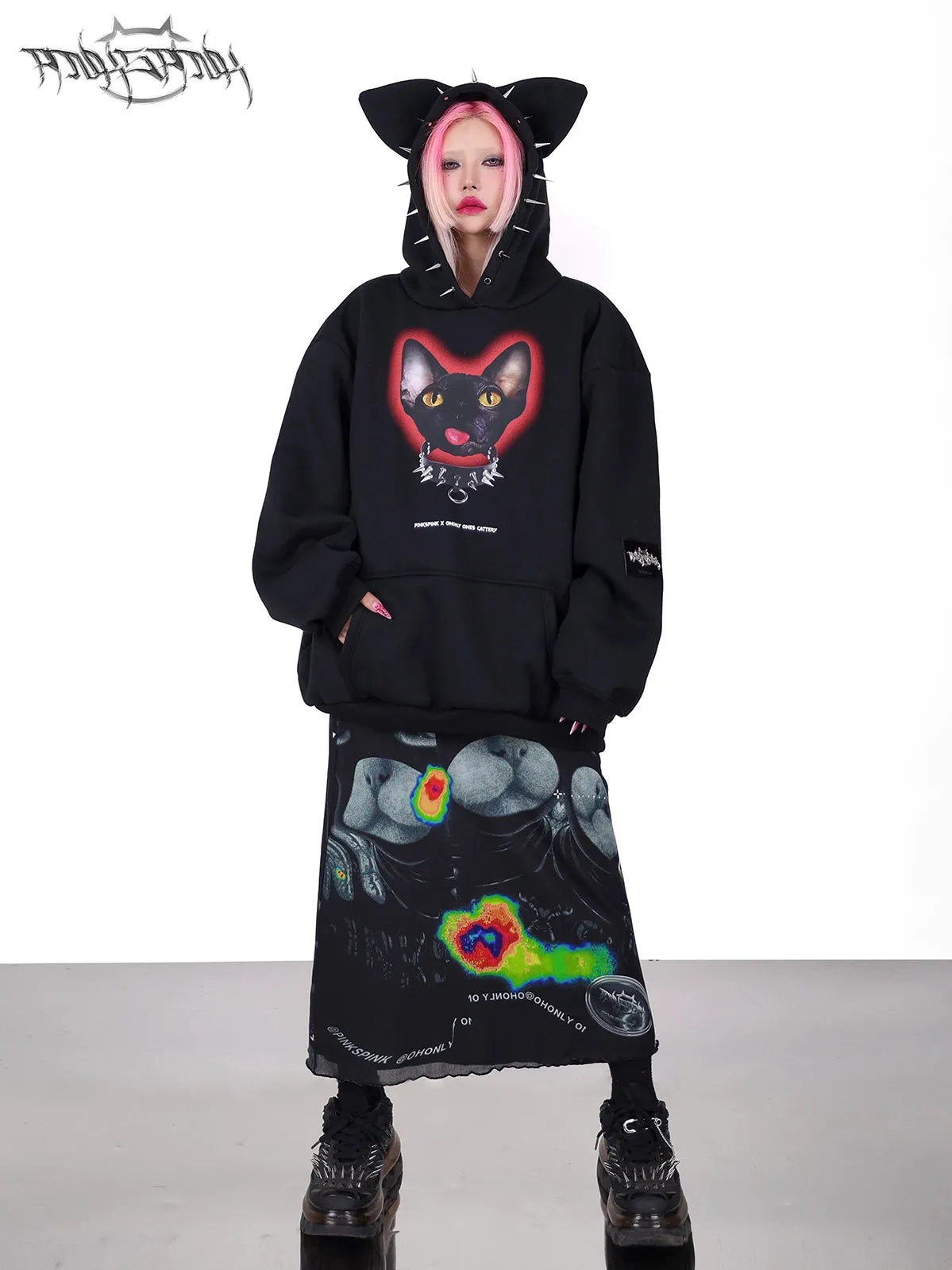 Cat Ear Rivet Rock Punk Sweat Hooded Pullover