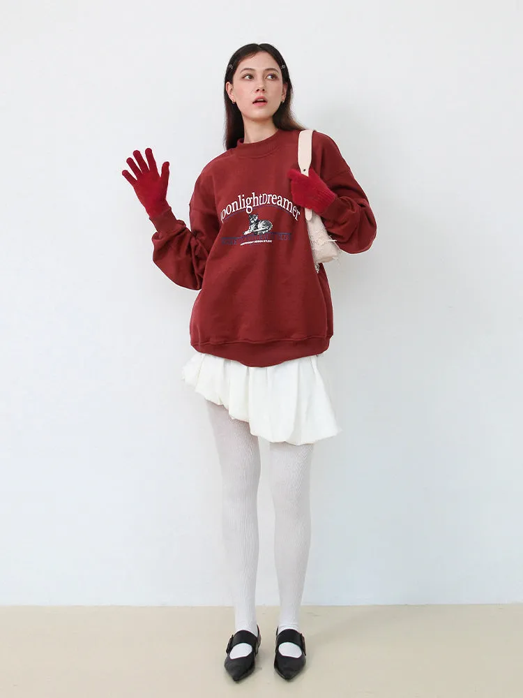 Cat Sweat Logo Casual Crew-Neck Red Pullover