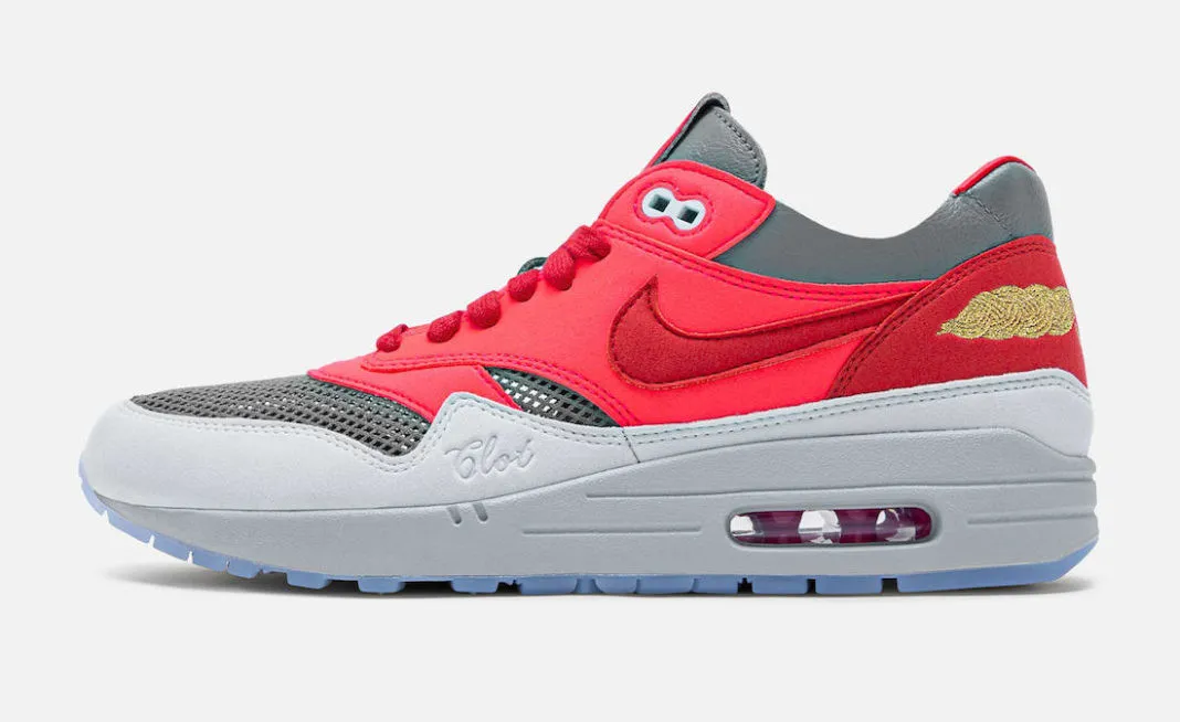 CLOT x Nike Air Max 1 Kiss of Death Solar Red University Red Cool Grey DD1870-600