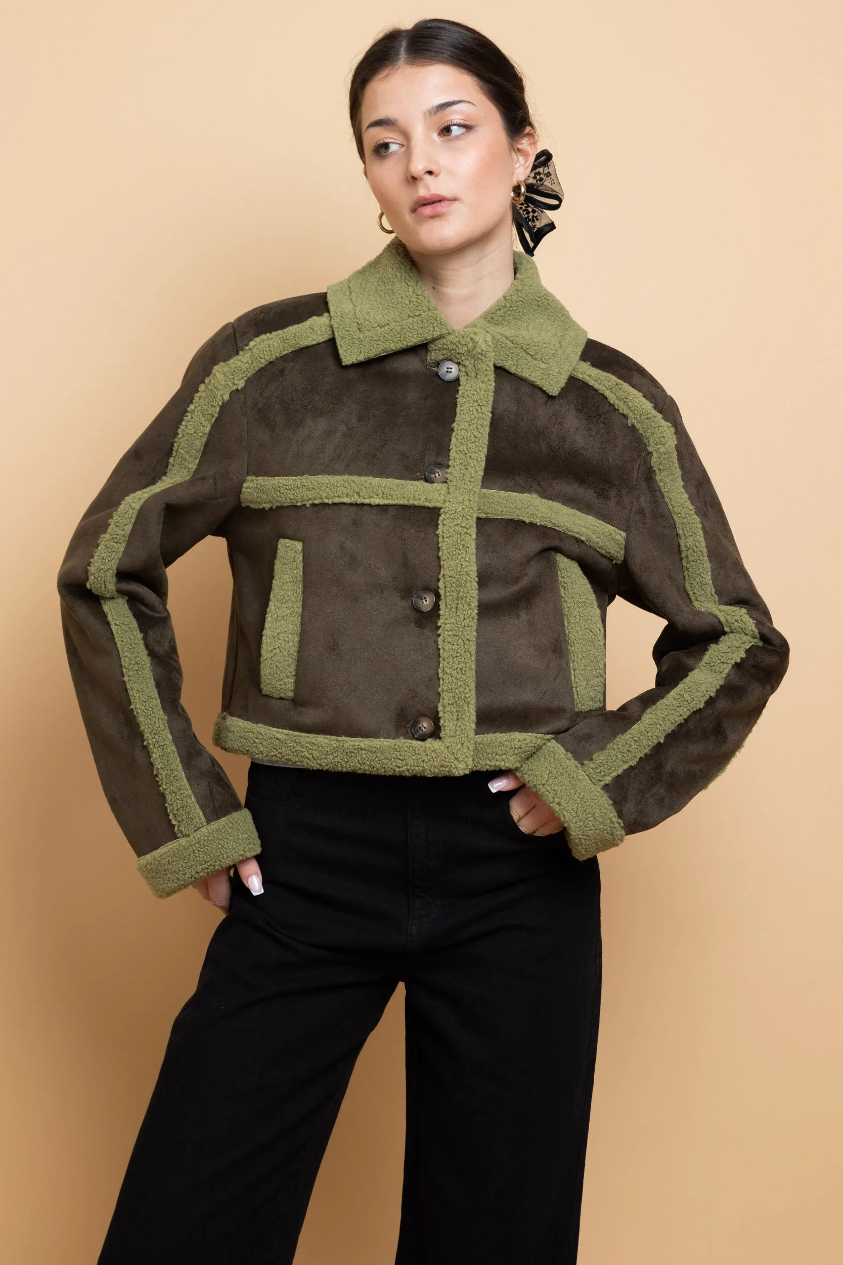 Daisy Street Borg Detail Cropped Jacket