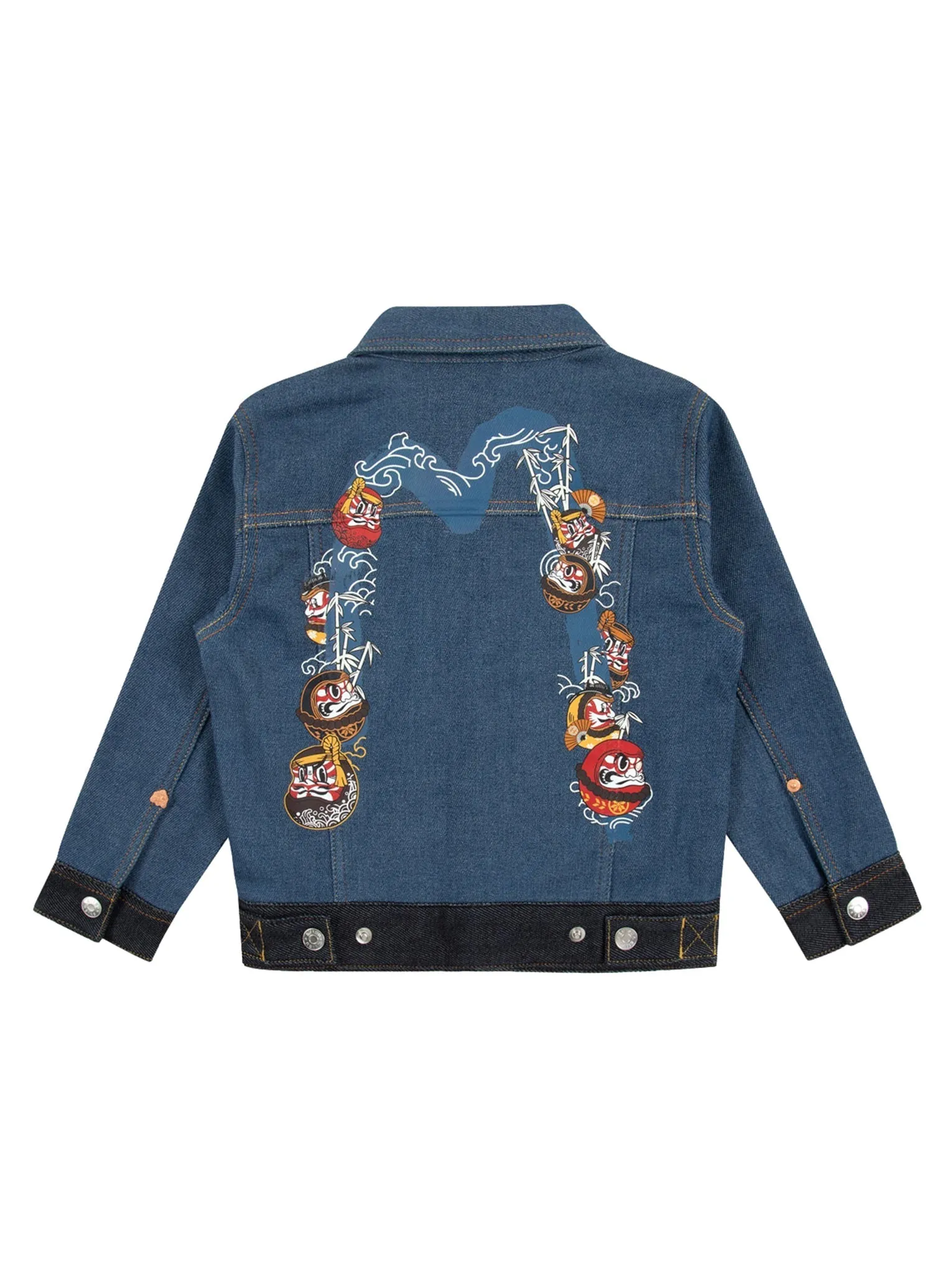 Daruma Daicock Print Regular Fit Fabric Blocking Denim Jacket