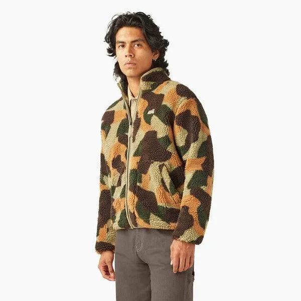 Dickies Relaxed Fit High Pile Fleece Camo Jacket Imperial Green