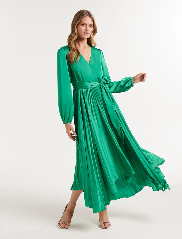 EverNew Ellery Pleated Wrap Midi Dress