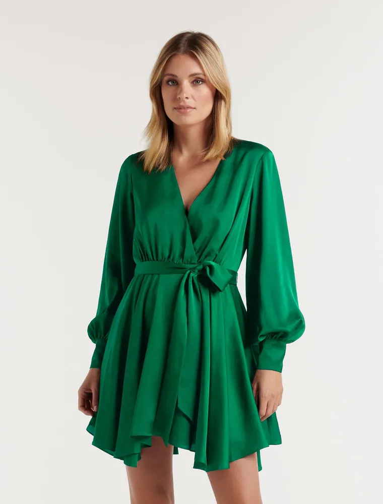 EverNew Tiffany Petite Asymmetrical-Hem Wrap Mini Dress