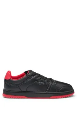 Faux-leather trainers with contrasting details