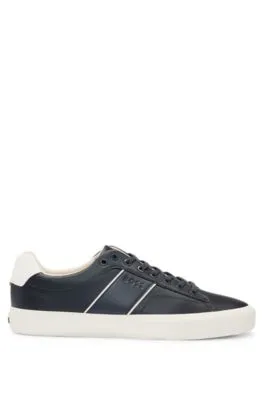 Faux-leather trainers with plain and grained textures