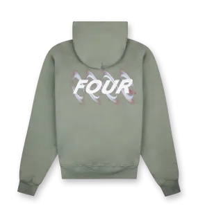 FOUR    Blurry Circles Double Layered Hoodie Agave Green