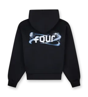 FOUR    Globes Double Layered Hoodie Black