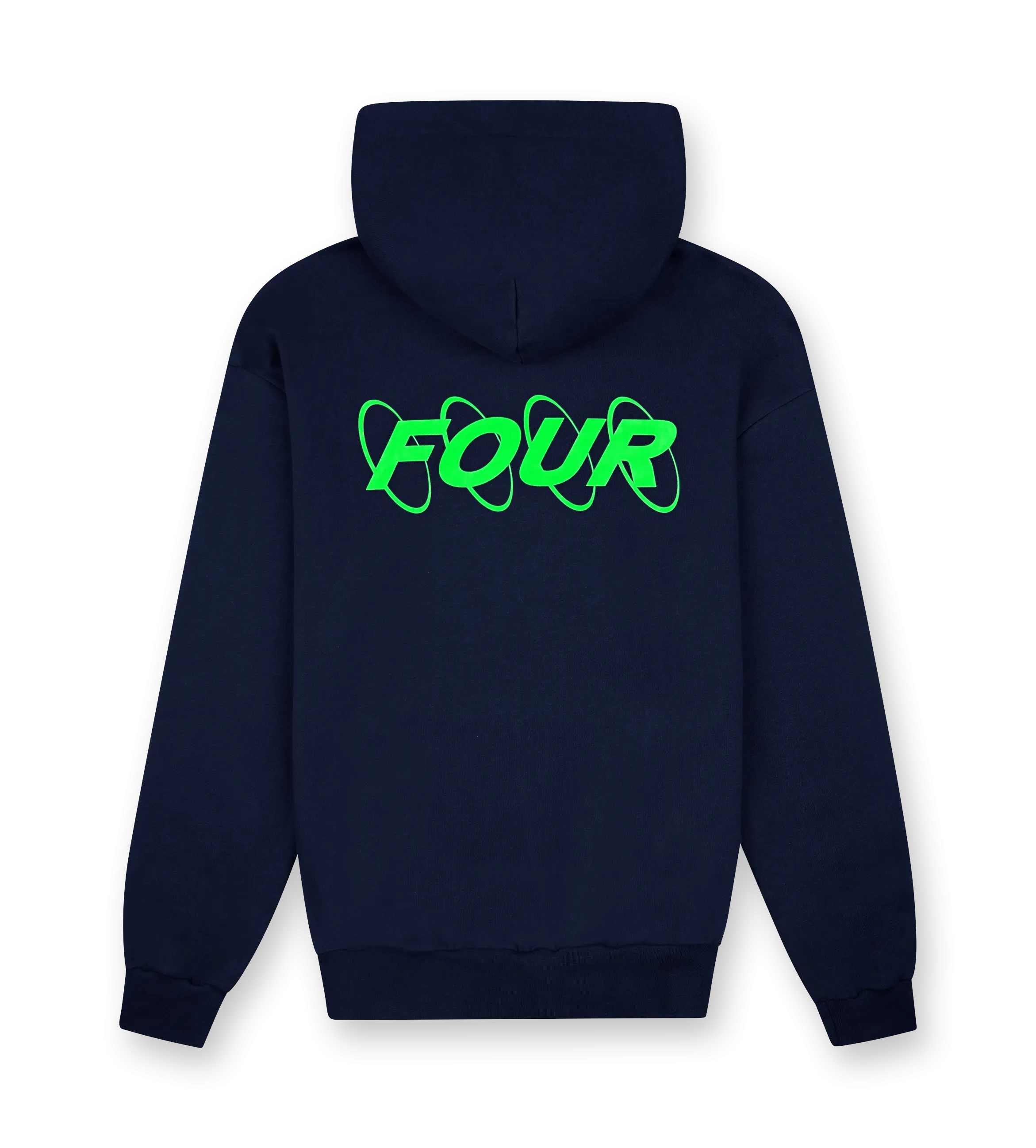 FOUR    Neon Green Circles Logo Hoodie Marine Blue