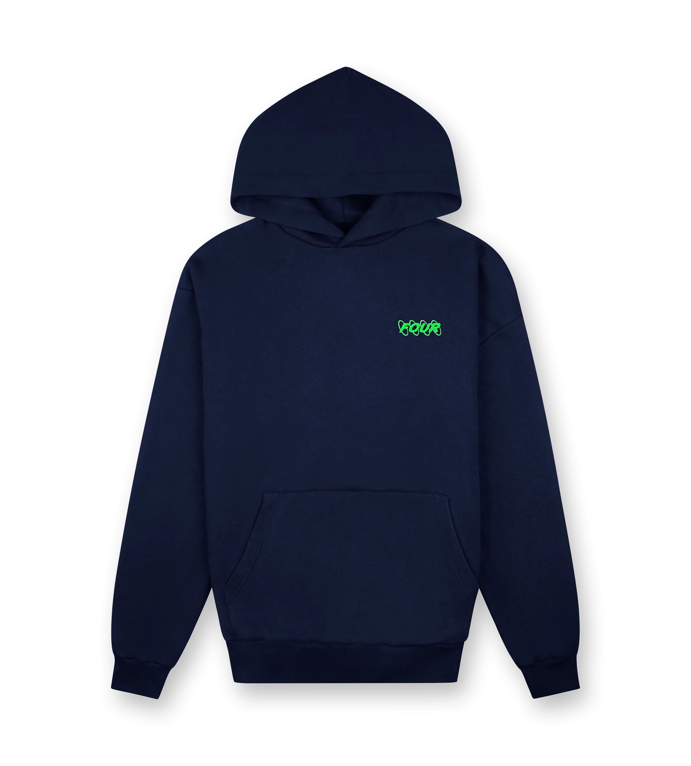 FOUR    Neon Green Circles Logo Hoodie Marine Blue